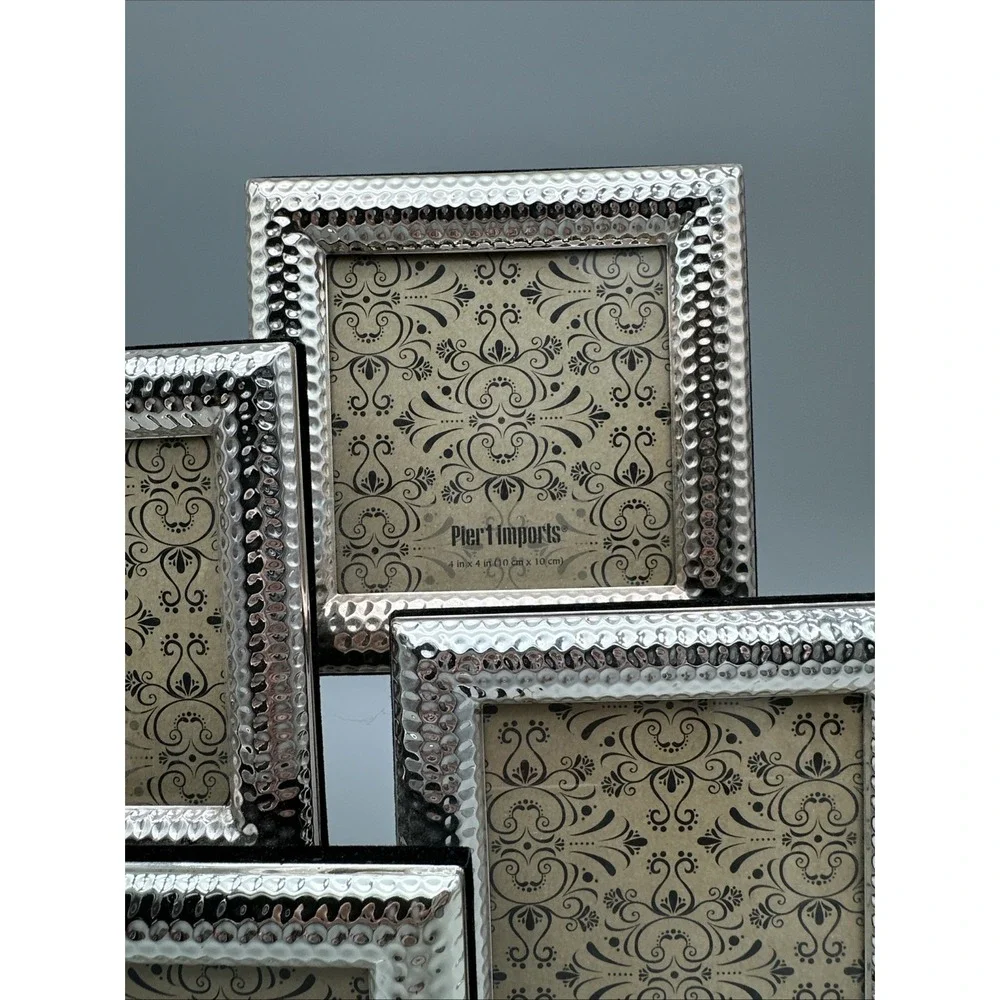 Pier 1 Imports Silver Hammered 4-Photo Attached Collage Frame 4x6 NEW